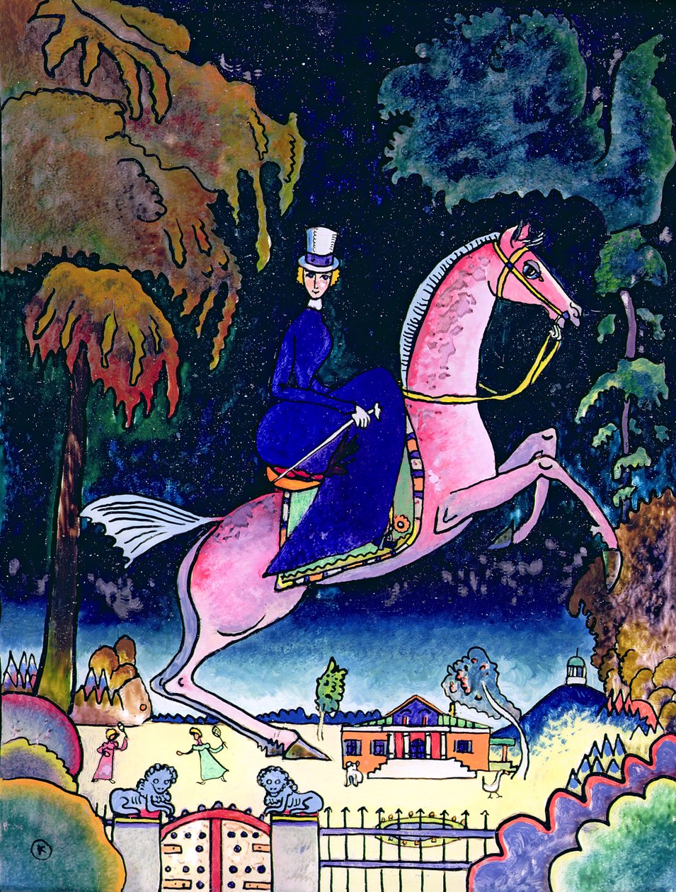 亚马逊与狮子会，1918年（纸板上的油） 作者 瓦西里·康定斯基