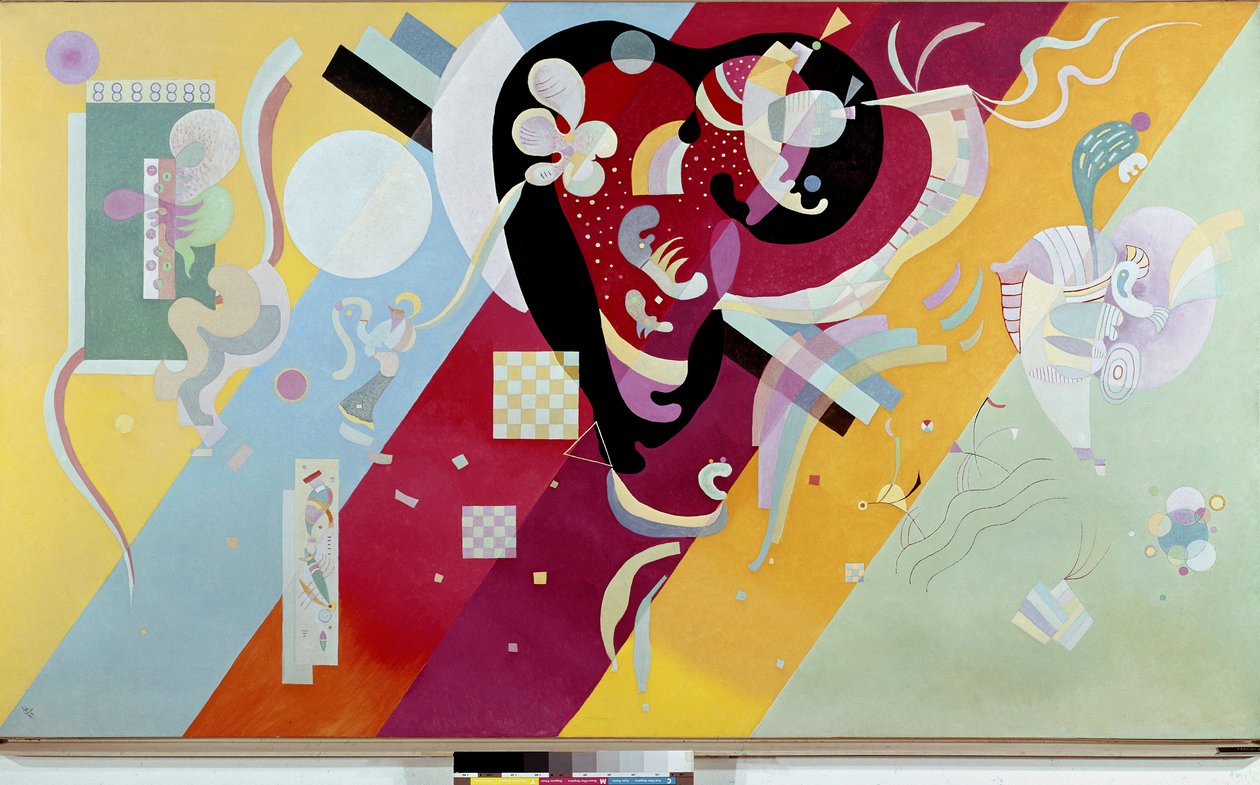 作品IX由Vassily Kandinsky（或Wassily Kandinski或Kandinskij，1866-1944）绘画1936年太阳。 1,13x1,95 m Paris，musee National dart moderne Centre Pompidou 作者 瓦西里·康定斯基