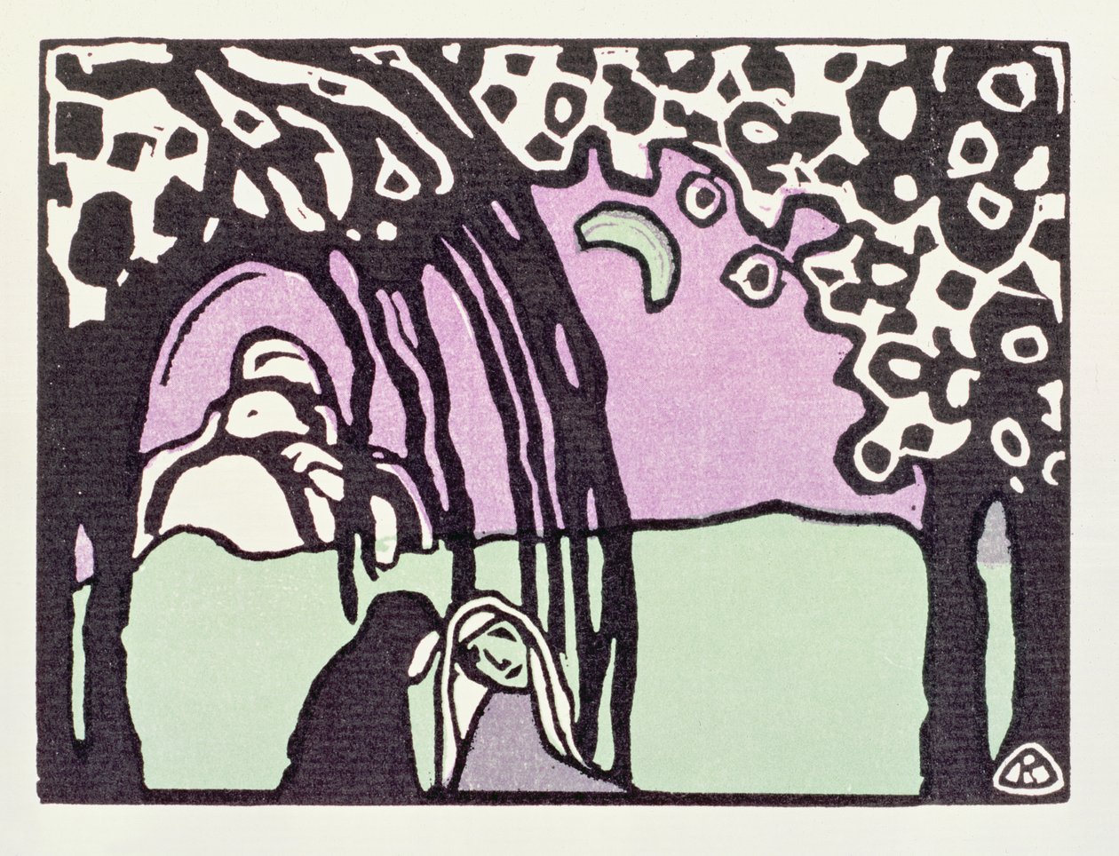 月亮，来自&39;Der Blaue Reiter&39;，1911年（木刻） 作者 瓦西里·康定斯基