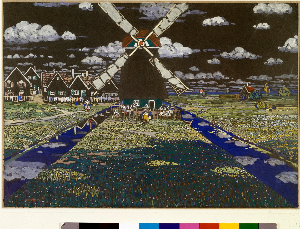 Vassily Kandinsky（或Wassily Kandinski或Kandinskij，1866-1944）的蛋彩画风车。 1904年昏暗。 37x52厘米私人收藏 作者 瓦西里·康定斯基