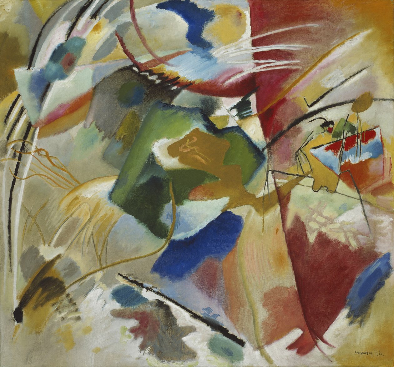 绘画与绿色中心，1913年 作者 瓦西里·康定斯基