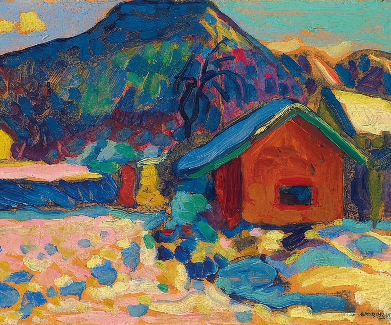 冬季学习与山。 1908年 作者 瓦西里·康定斯基
