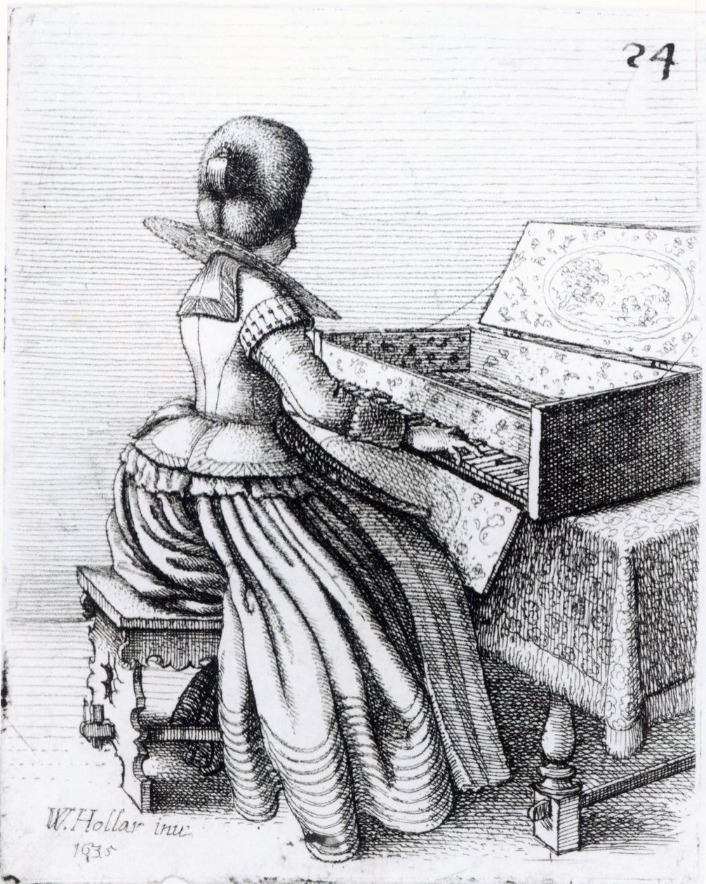 女人玩键盘，1635年 作者 瓦茨劳斯·霍拉尔
