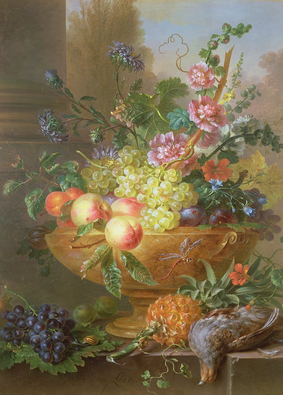 水果和鲜花的静物 作者 威廉·范·莱恩