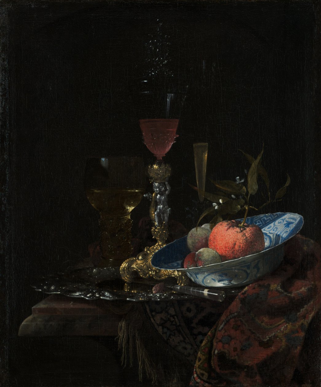 酒杯和一碗水果，1663年 作者 威廉·卡尔夫
