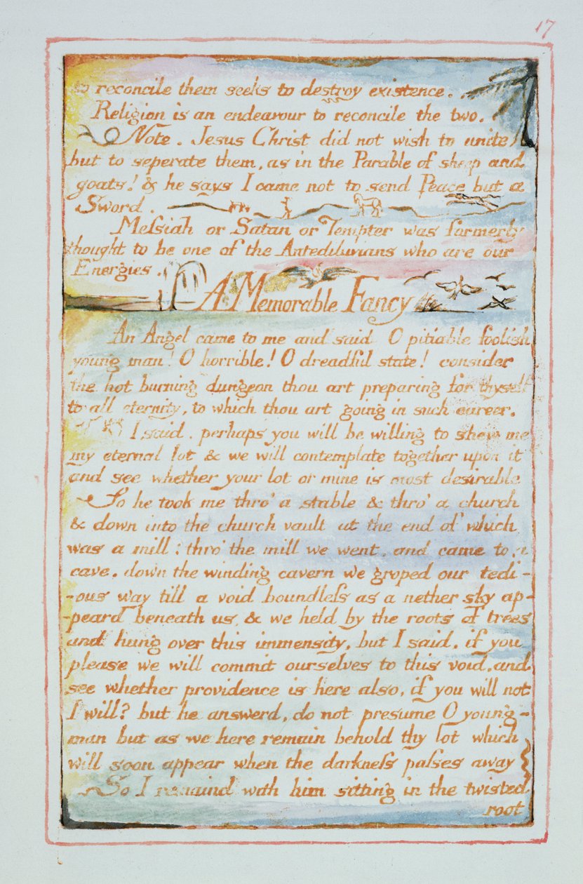 为了和解它们，试图破坏存在......，来自天堂与地狱的婚礼，c.1790-3（用笔和wc完成的浮雕蚀刻） 作者 威廉·布雷克