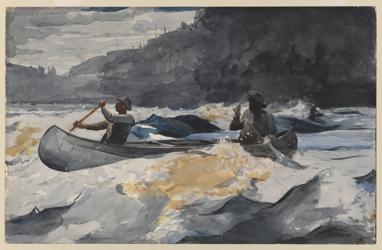 拍摄急流，1902年（纸上铅笔） 作者 温斯洛·荷马