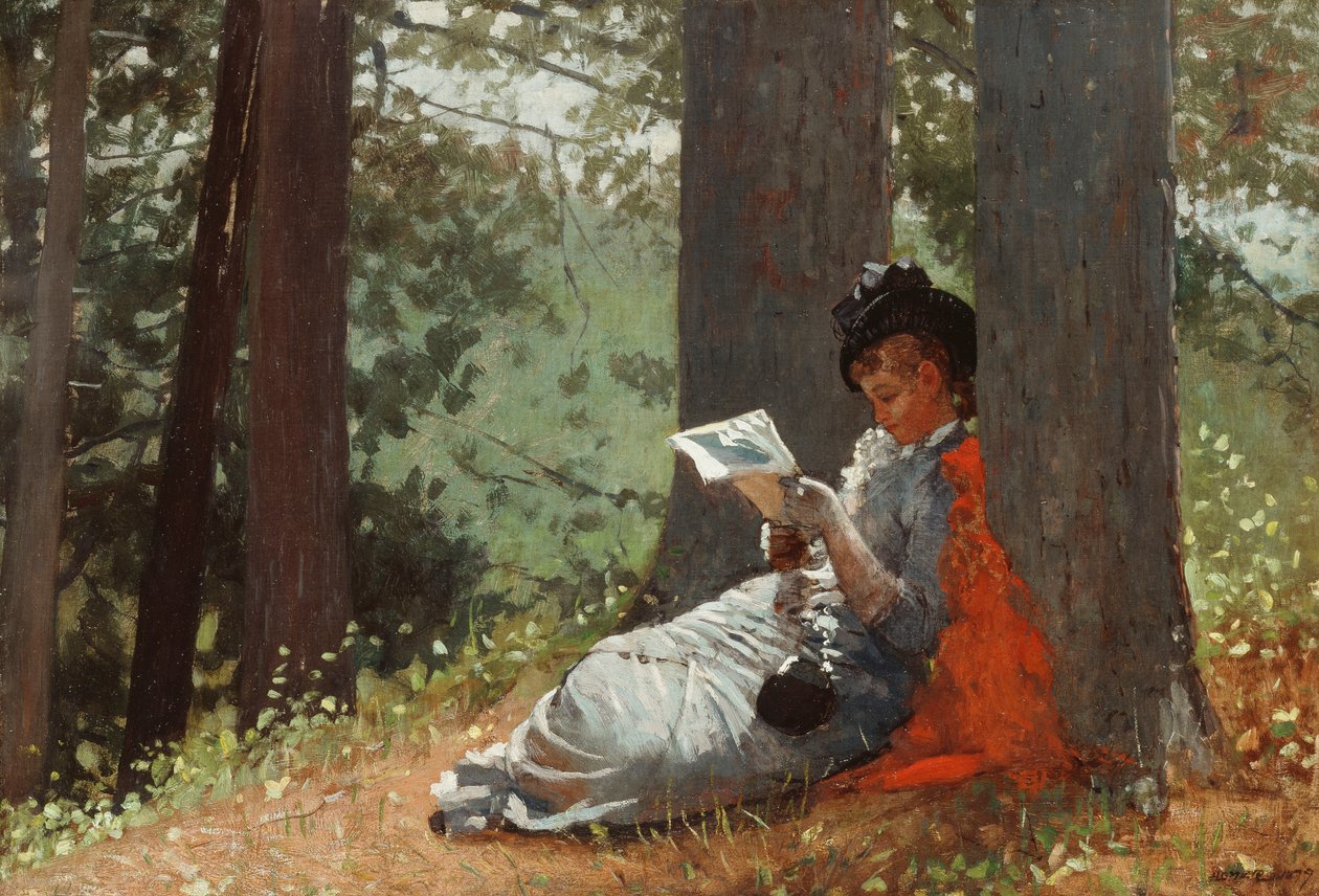 橡树下的女孩读书，1879年 作者 温斯洛·荷马