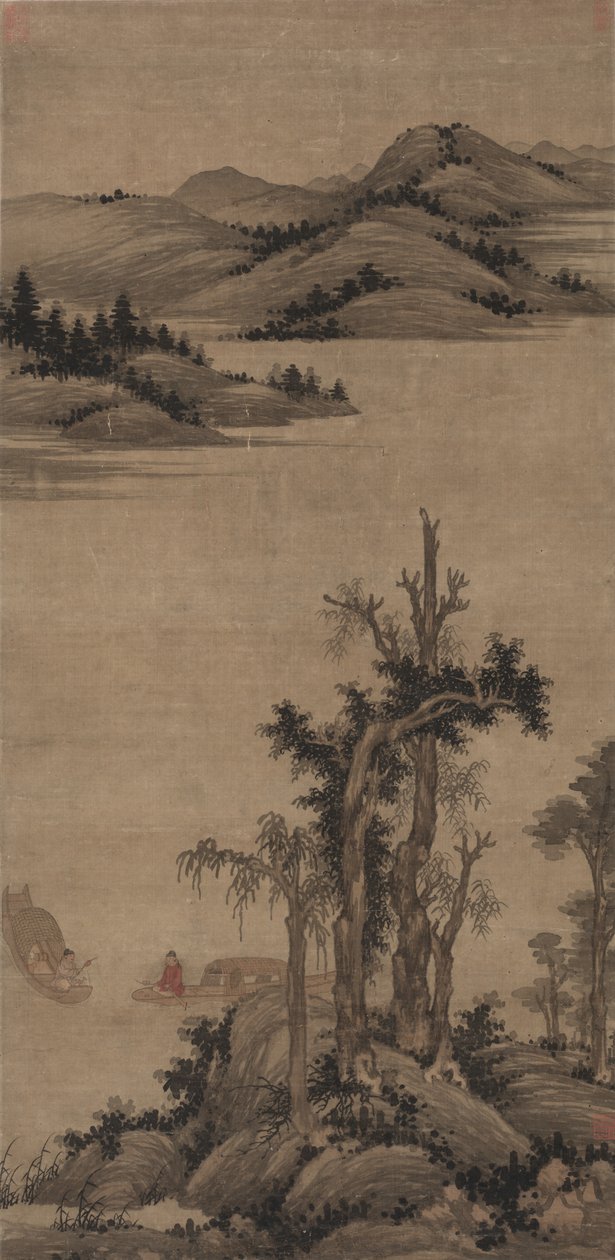 溪流和山区的渔人隐士，1300年代。 作者 吴珍