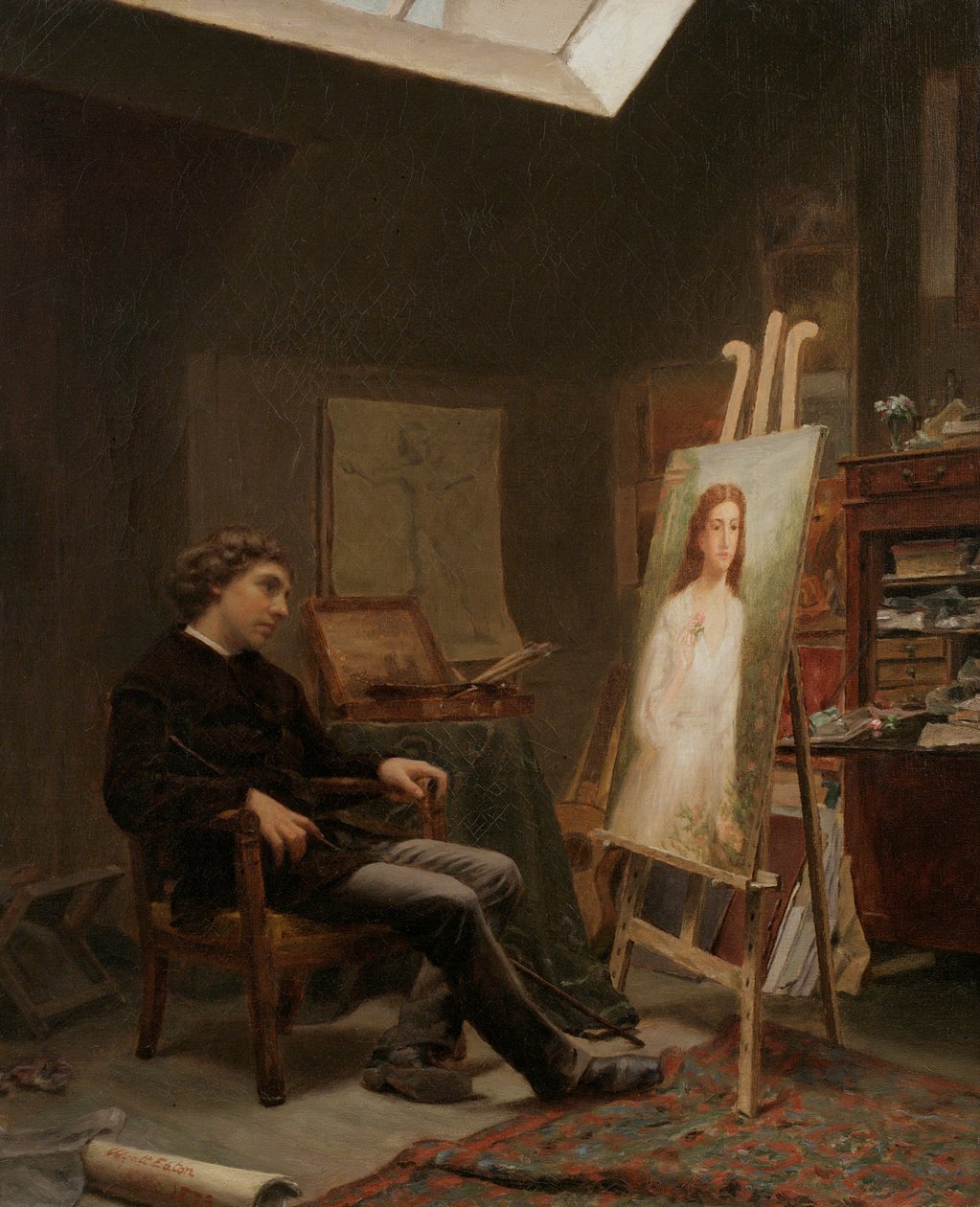 艺术家在他的工作室，1873年 作者 怀亚特·伊顿