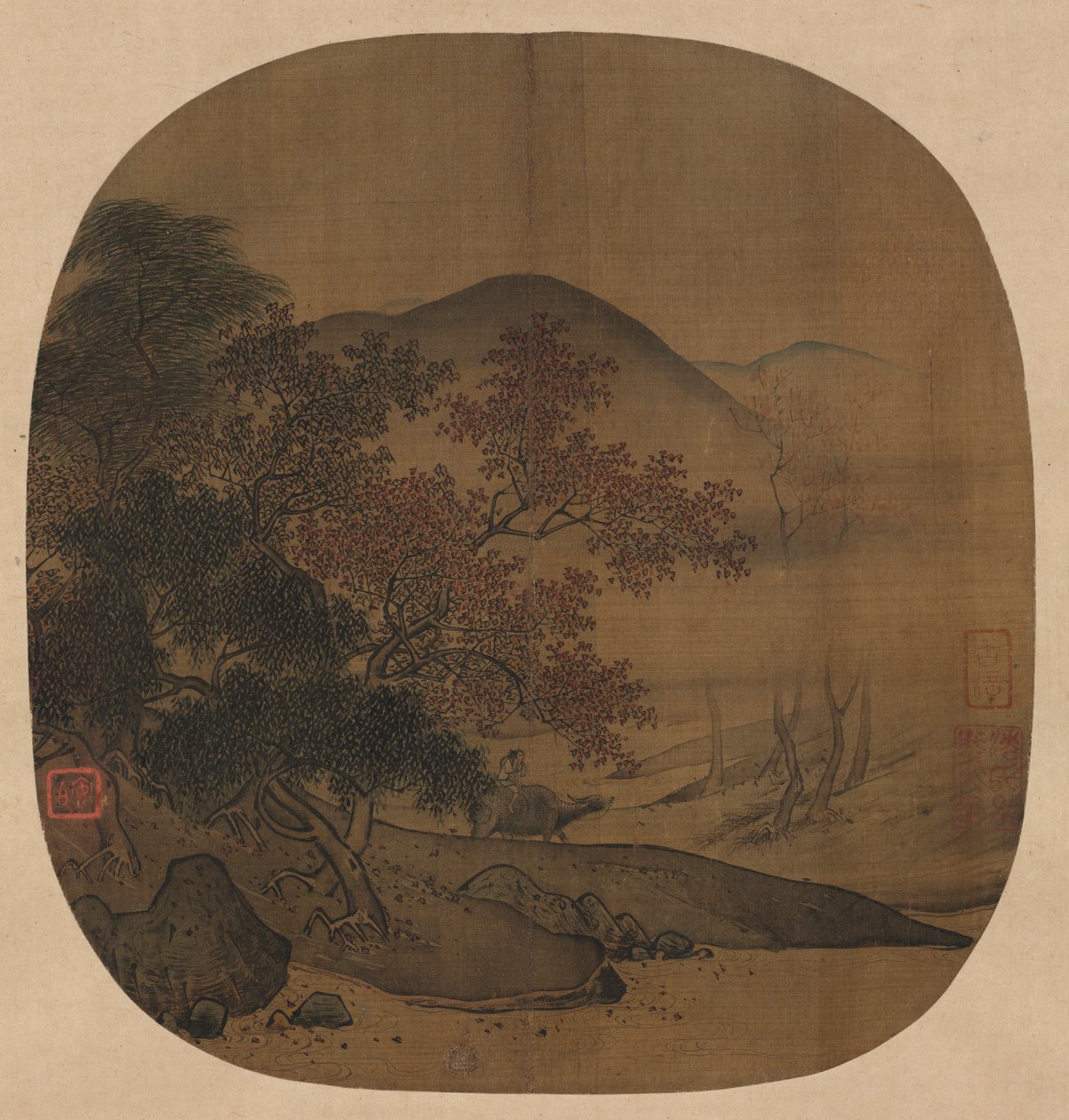 秋景中的水牛和男孩 作者 严次萍