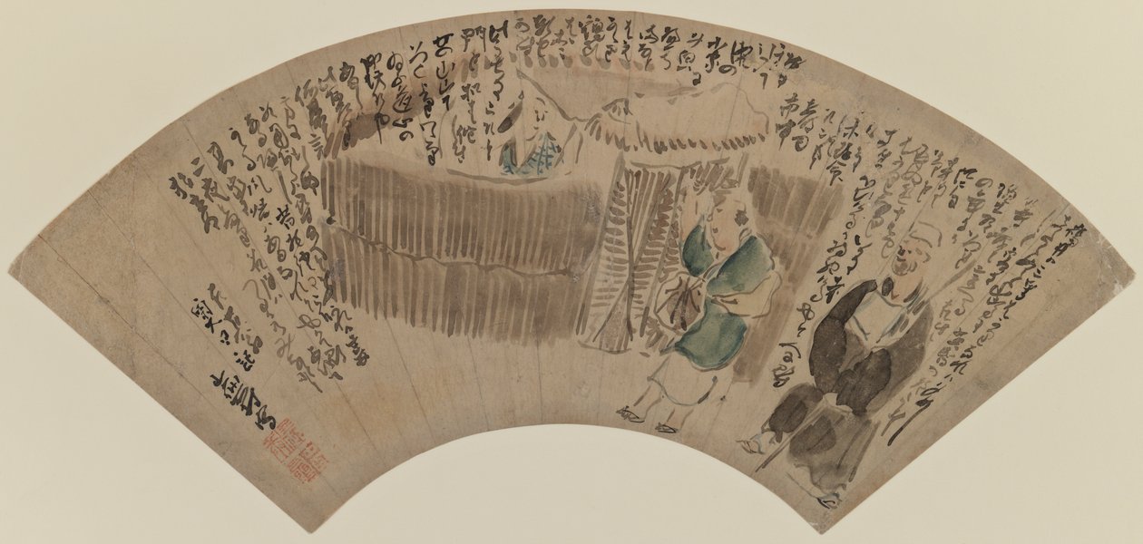 扇形画（纸上的墨水和颜色） 作者 尤萨·布森（Yosa Buson）