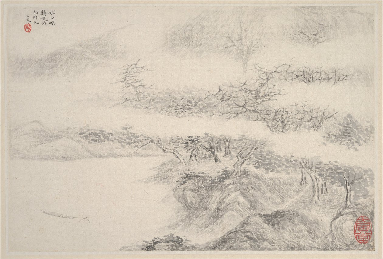 风景画，日期为1644年。 作者 张峰