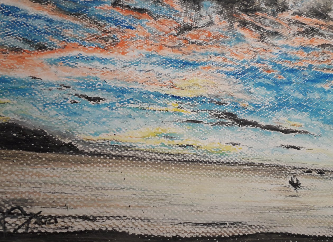 梅迪纳海滩上的日落 作者 miguelmendez_art.ve
