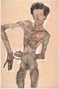 裸体自画像，鬼脸，1910年