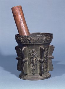 Apothecarys砂浆和杵（金属和木材）