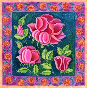 粉红色的花朵，1997年，（墨水和水粉）
