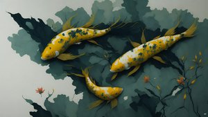 水墨画：Koi-Karpfish_gold_01