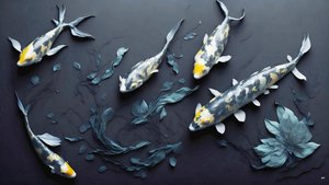水墨画：Koi-Karpfish_yellow_01