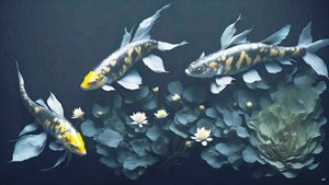 水墨画：锦鲤_黄_03