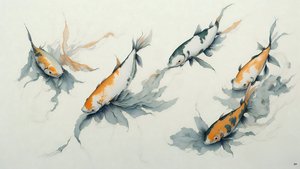 水墨画：锦鲤鱼_01