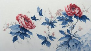 水墨画：蓝色的牡丹_02