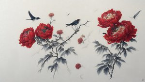 水墨画：红牡丹_02