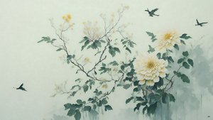 水墨画：绿菊_01
