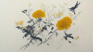 水墨画：黄菊花_01