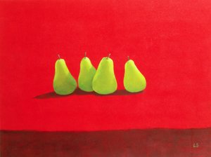 红布上的梨
