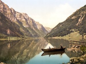 Klöntalersee，Glarus，瑞士，酒吧。 c.1900
