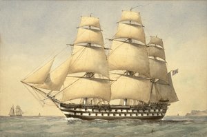 HMS Bellerophon离开海岸，1875年