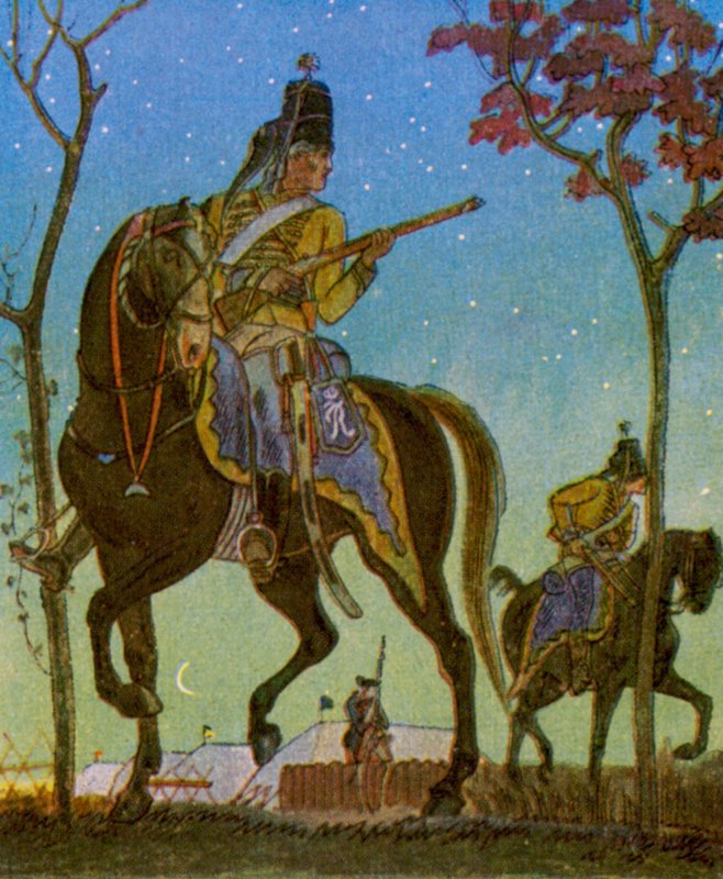 Husarenvorposten / 轻骑兵哨所（彩色石印版） 作者 克里斯托夫（1856年1945年）