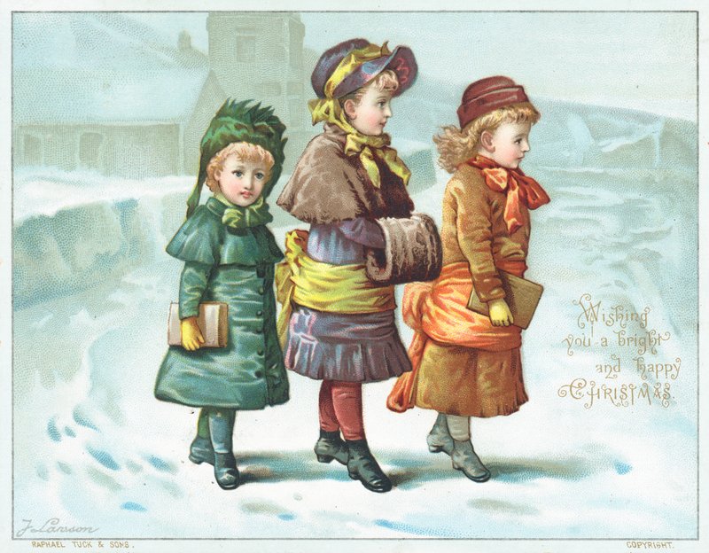 走在雪，圣诞卡的女孩 作者 英语学校