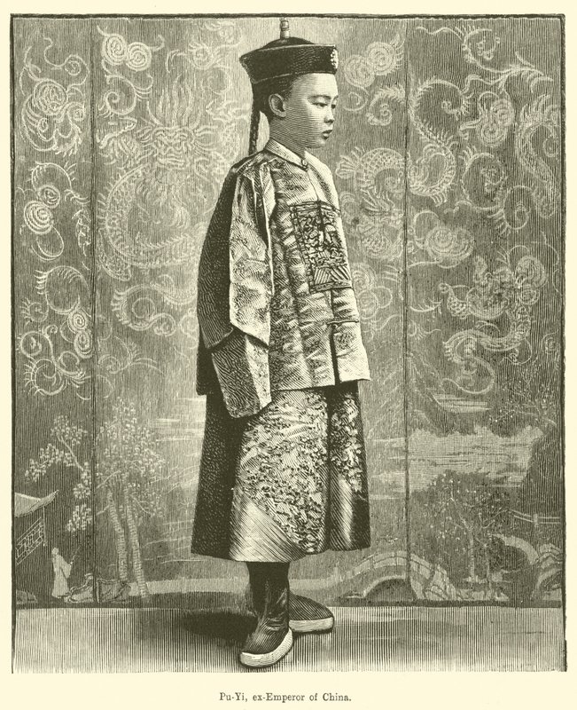 溥仪，中国前皇帝（雕刻）。 作者 英语学校