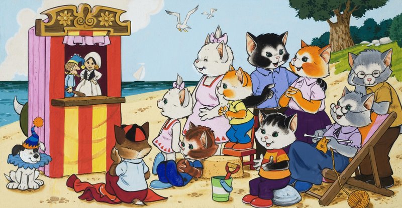 Punch和Judy在海边展示 作者 英语学校