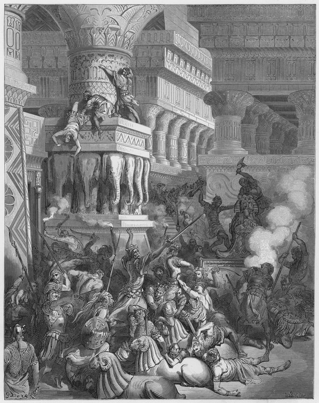 古斯塔夫多尔圣经：乔纳森摧毁了达贡神庙 作者 古斯塔夫·多尔（Gustave Dore）