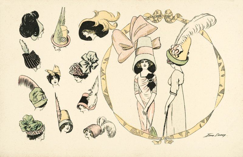 女式帽子时装（彩色石版画） 作者 泽维尔·萨格（Xavier Sager）