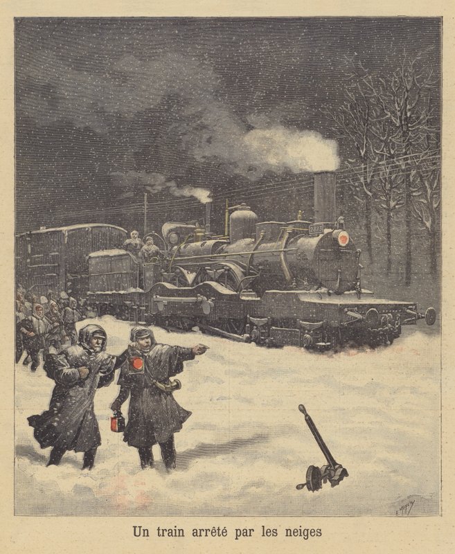 一列火车停在雪地上 作者 在Henri Meyer之后